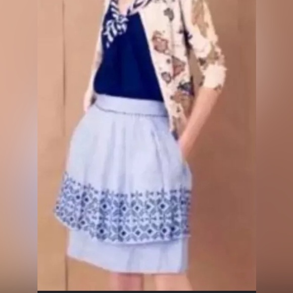 42- Anthropologie Odille Embroidered Linen blend Skirt - Picture 1 of 6
